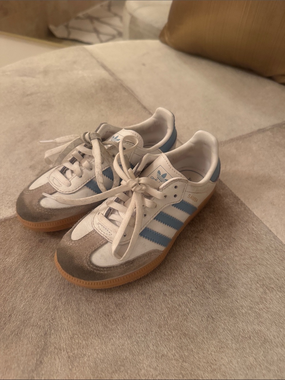 adidas Samba Sneakers in White, Light Blue & Gum